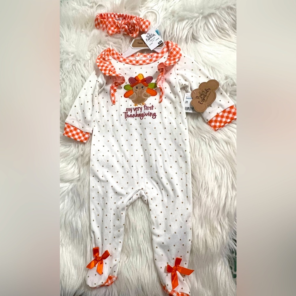 Brand new 2 piece footie with matching headband for thanksgiving.